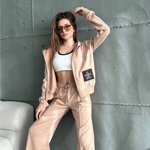 Fendi Women's Blush Beige Track Pants - Wide-Leg Joggers